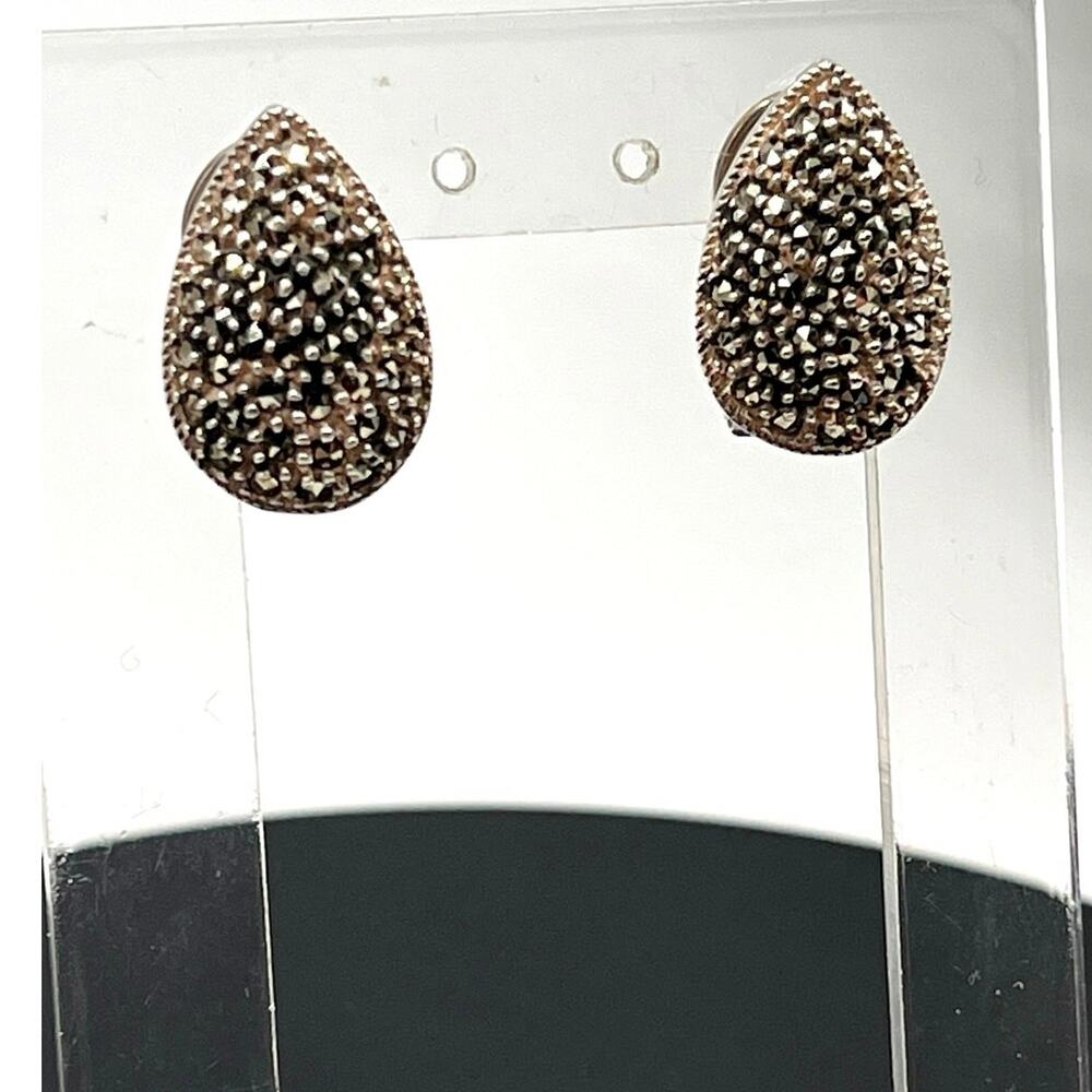 Judith Jack Sterling Silver Marcasite Teardrop Shape Omega Back Pierced Earrings